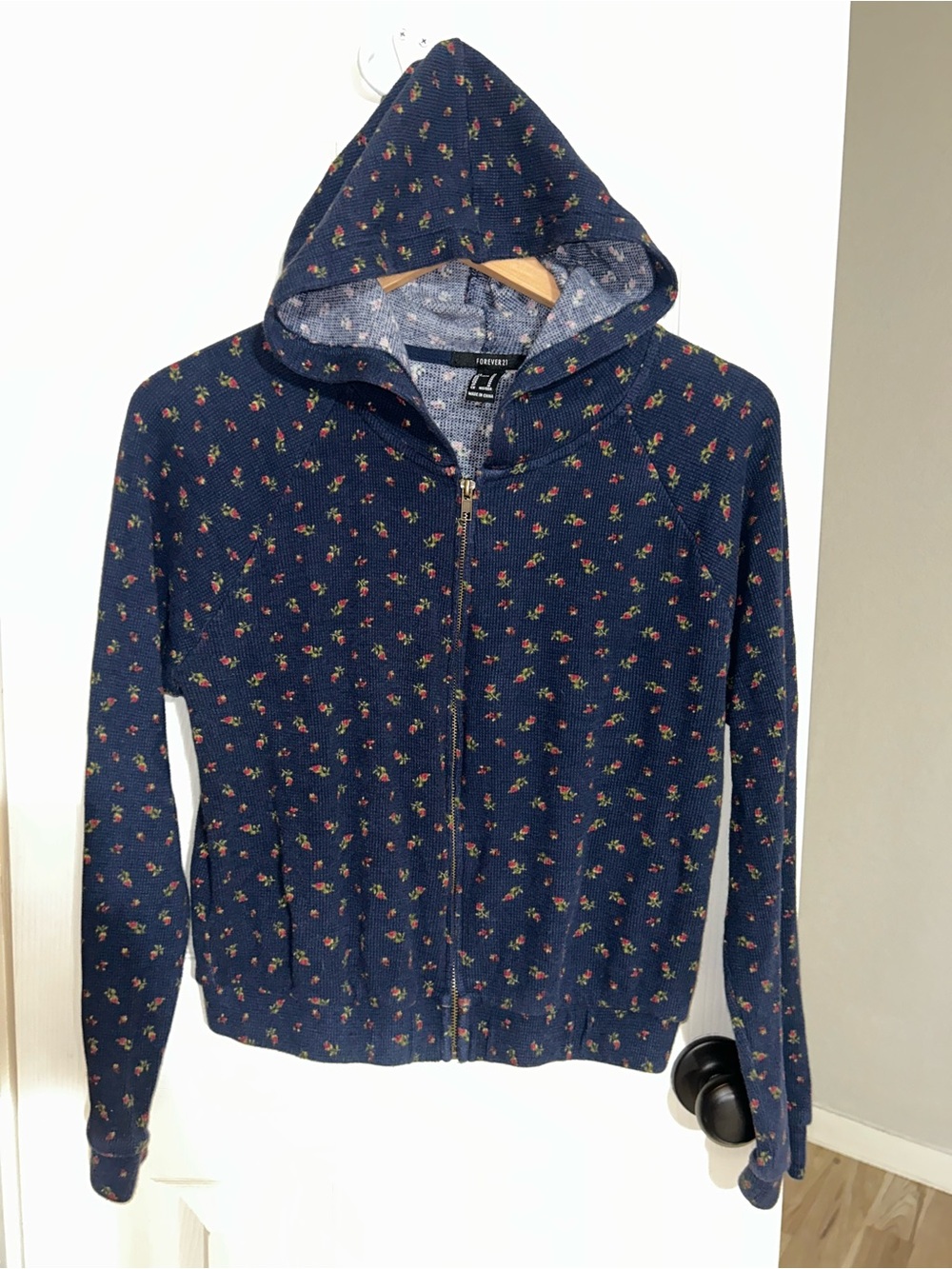 Forever 21 Navy Floral Zip Hoodie Jacket